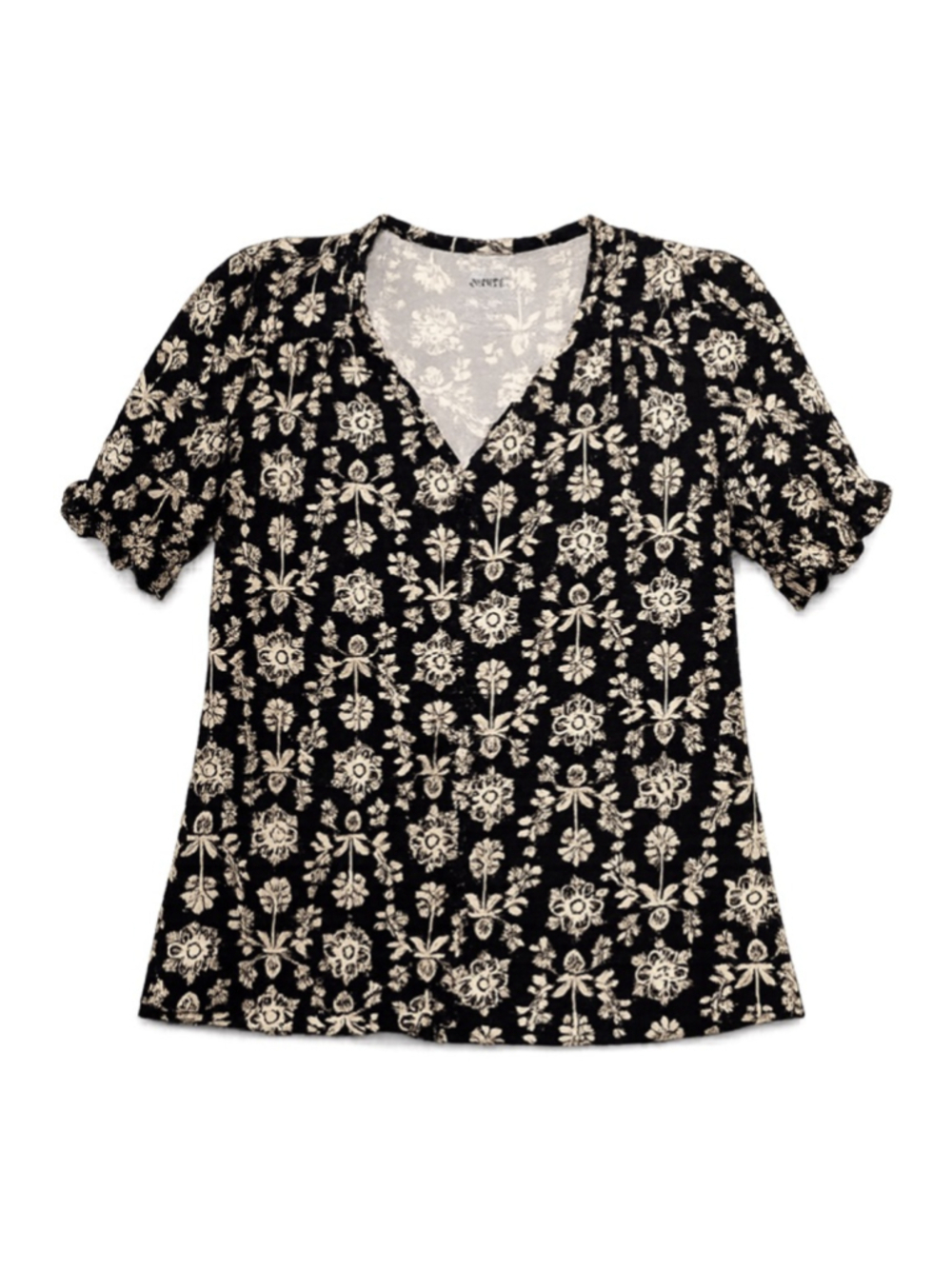 Women's Croft & Barrow Short Sleeve Tee M Black Beige Floral
238